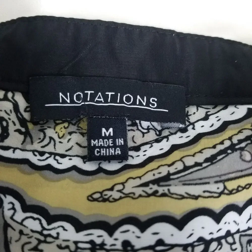 Notations Shirt Women Medium Top Paisley Long Sleeve Split Neck Pocket Button Up - Picture 7 of 11